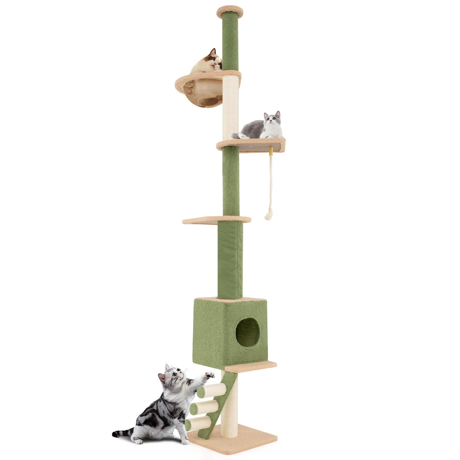 Arbre à chat Tangkula du sol au plafond, grande tour à chat à 5 niveaux avec hauteur réglable de 86" à 99,5"